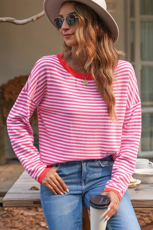 'Jolene' Striped Drop Shoulder T-Shirt - Celes Fashion